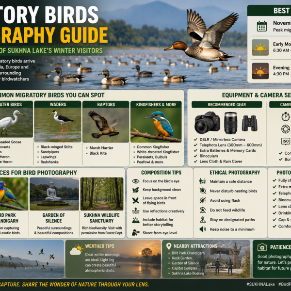 Migratory Birds Photography Guide: Capture the Beauty of Sukhna Lake’s Winter Visitors